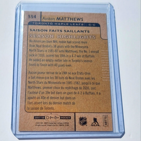 Auston Matthews 2017/18 OPC Season Highlights Toronto Maple Leafs Card #554 - Picture 2 of 2